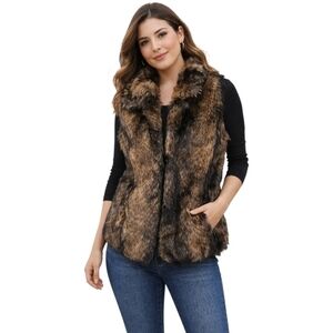 Cripple Creek Black & Brown Faux Fur Vest with Folded Collar Size Small